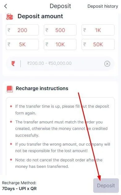 tap deposit button